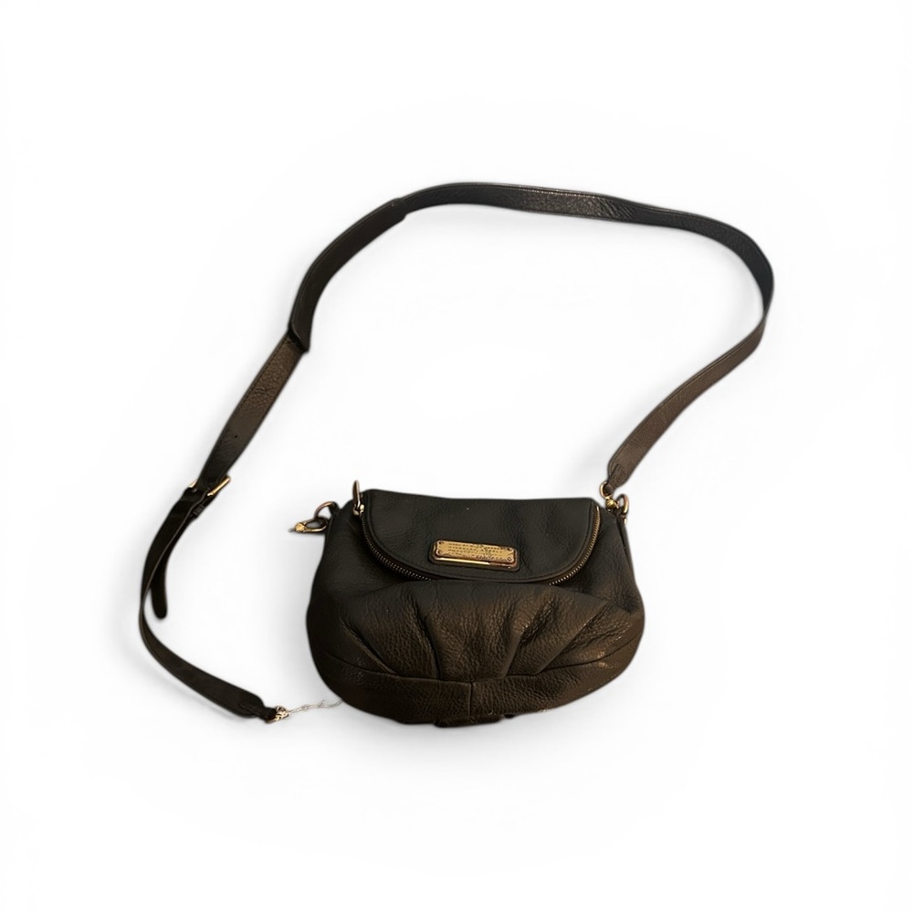 Marc by Marc Jacobs Black Leather Crossbody with Gold Plaque